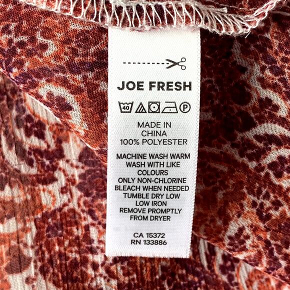 Joe Fresh Pink Paisley Blouse Long Sleeves Round Shirring Neckline Size XL - Picture 10 of 13